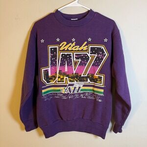 Vintage Utah Jazz Sweatshirt 90s NBA Super Shirts Purple Skyline Small Mens